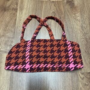 Aerie Offline Real Me Extra Stretch Square Neck Red Houndstooth Sports Bra L